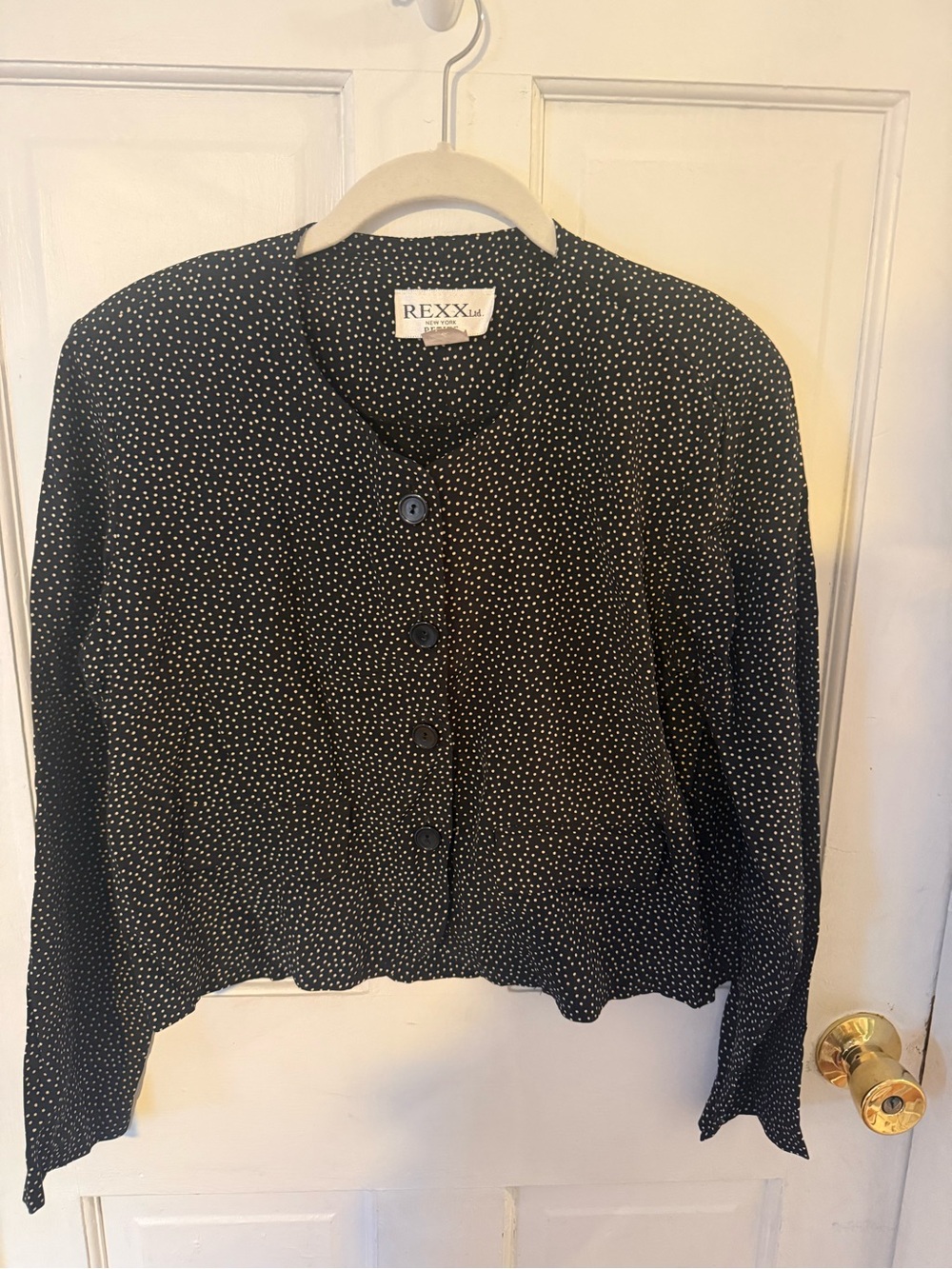 Vintage 1980’s Rexx Black Polka Dot Button Front Blouse